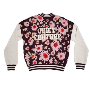 Juicy Couture Floral Rhinestone Sparkly Logo Purple White Varsity Jacket Medium